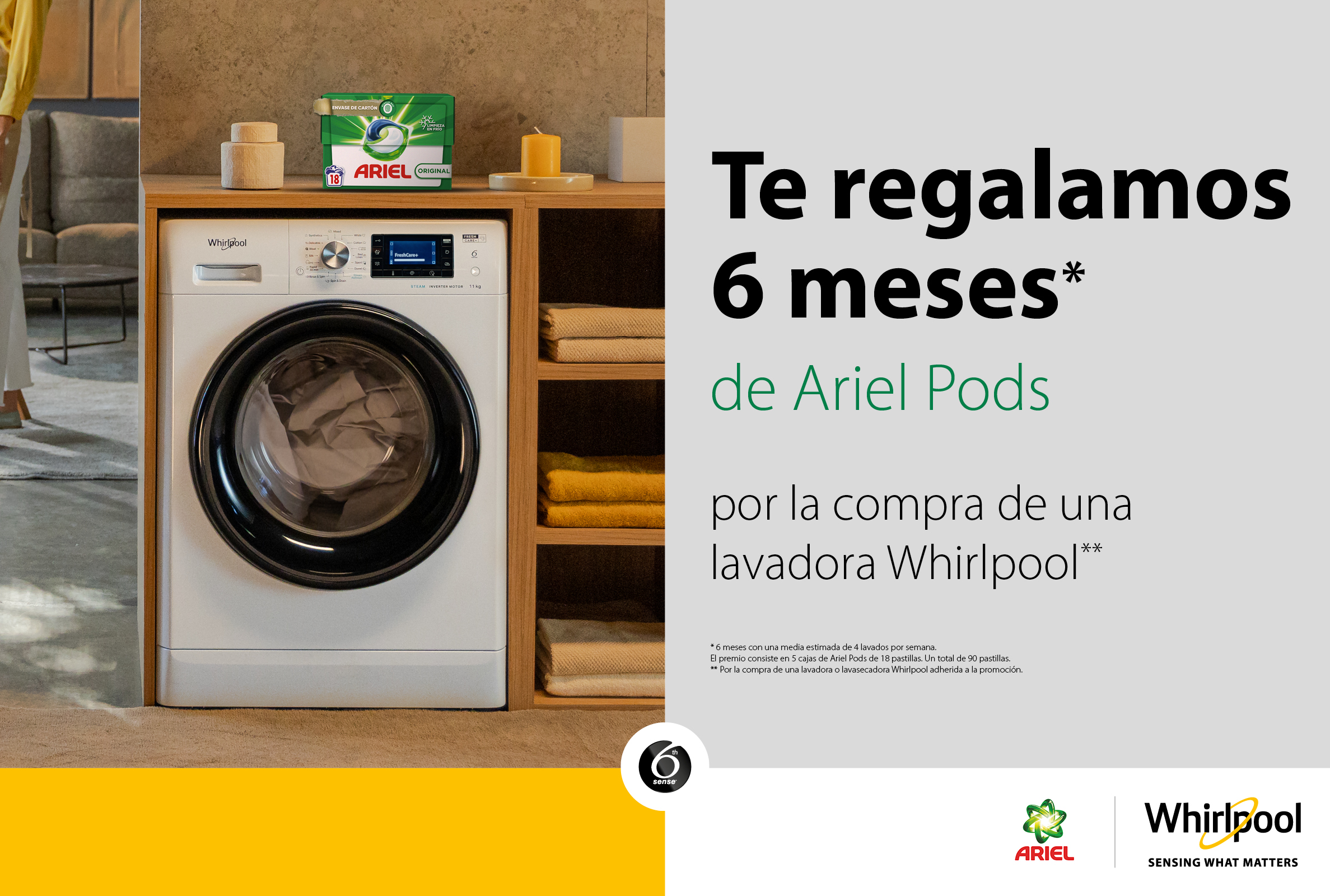 Whirlpool regala seis meses de detergente Ariel por la compra de una lavadora o lavasecadora