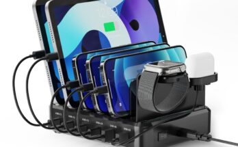 Estación de carga de 6 puertos USB y 130 W para portátiles, tabletas y smartphones