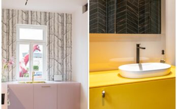 Una casa llena de color: del rosa suave en la cocina al amarillo vibrante del baño con HIMACS.