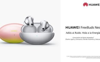 HUAWEI FreeBuds Neo, diseño elegante, cancelación de ruido y sonido envolvente.